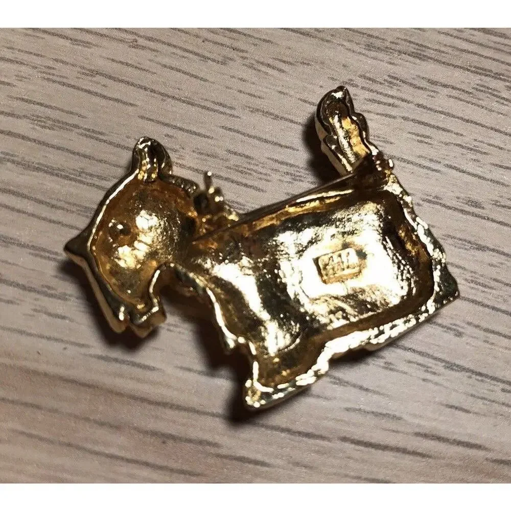 Vintage Golden Dog Brooch Textured Terrier Pin signed AAi Canine Fashion Jewelry